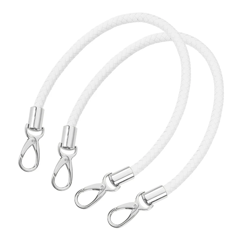 2Pcs 50cm Short Leather PU Braided Purse Replacement (White Silver)