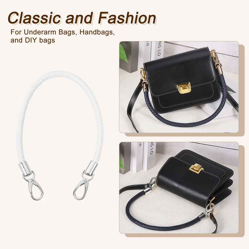 2Pcs 50cm Short Leather PU Braided Purse Replacement (White Silver)