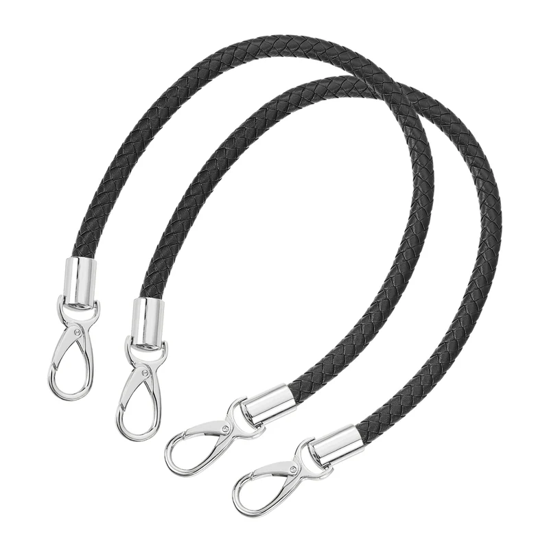 2Pcs 50cm Short Leather PU Braided Purse Replacement Black Silver