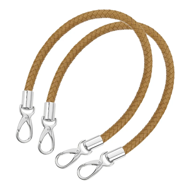 2Pcs 50cm Short Leather PU Braided Purse Replacement (Dark Khaki, Silver)