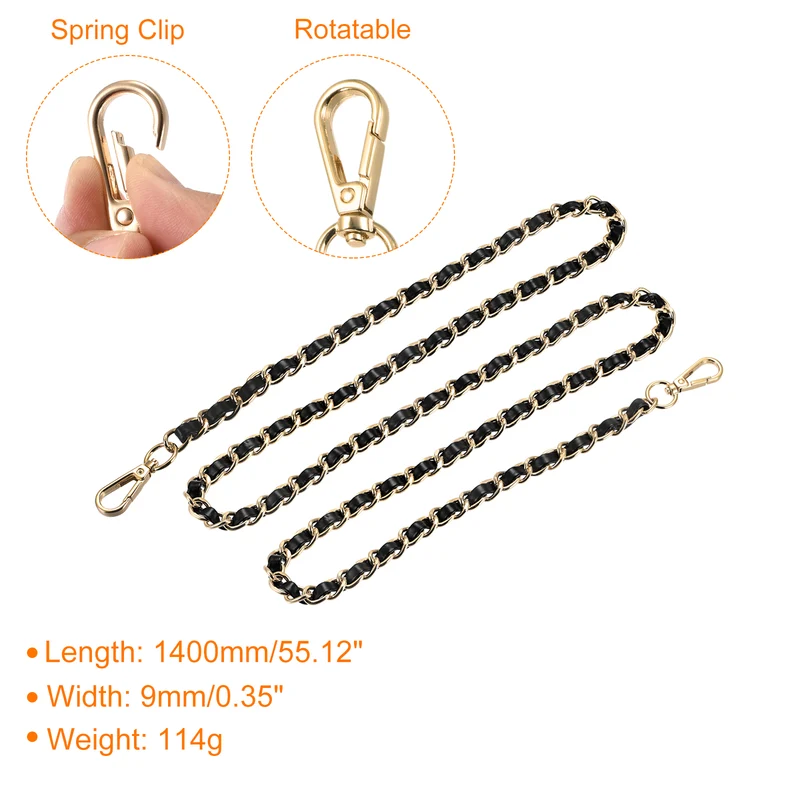 Purse Chain Strap, 55" Purse Strap Shoulder Bag Replacement Strap, Black+Gold