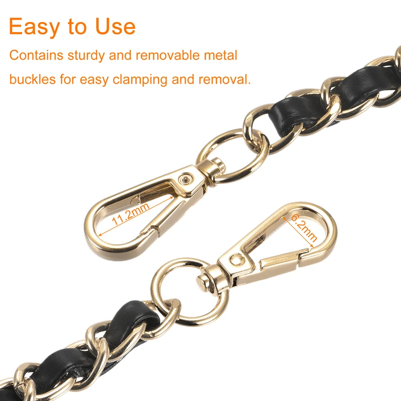 Purse Chain Strap, 55" Purse Strap Shoulder Bag Replacement Strap, Black+Gold
