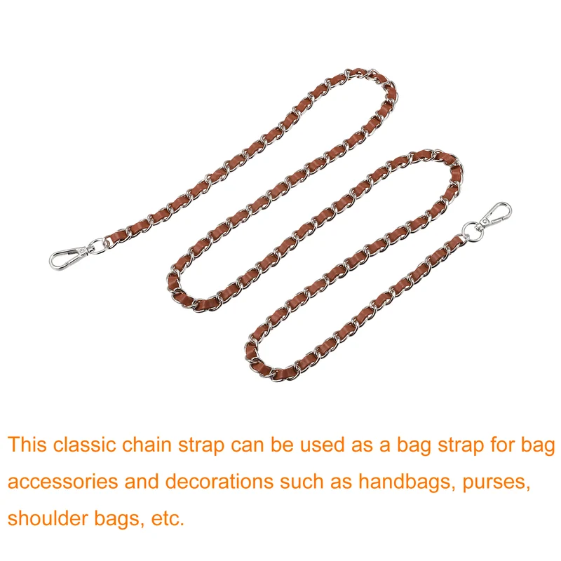 Purse Chain Strap, 55" Purse Strap Shoulder Bag Replacement Strap, Brown+Silver