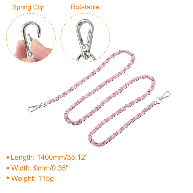 Purse Chain Strap, 55" Purse Strap Shoulder Bag Replacement Strap, Pink+Silver