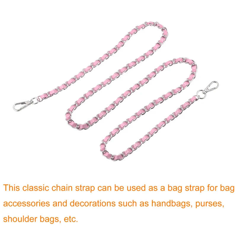 Purse Chain Strap, 55" Purse Strap Shoulder Bag Replacement Strap, Pink+Silver