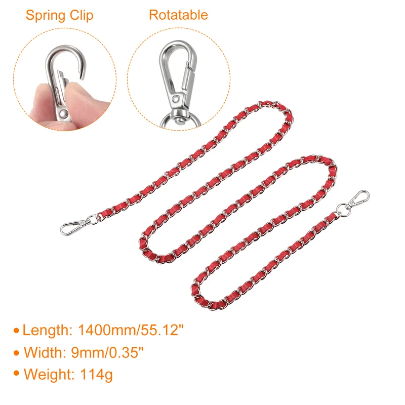 Purse Chain Strap, 55" Purse Strap Shoulder Bag Replacement Strap, Red+Silver