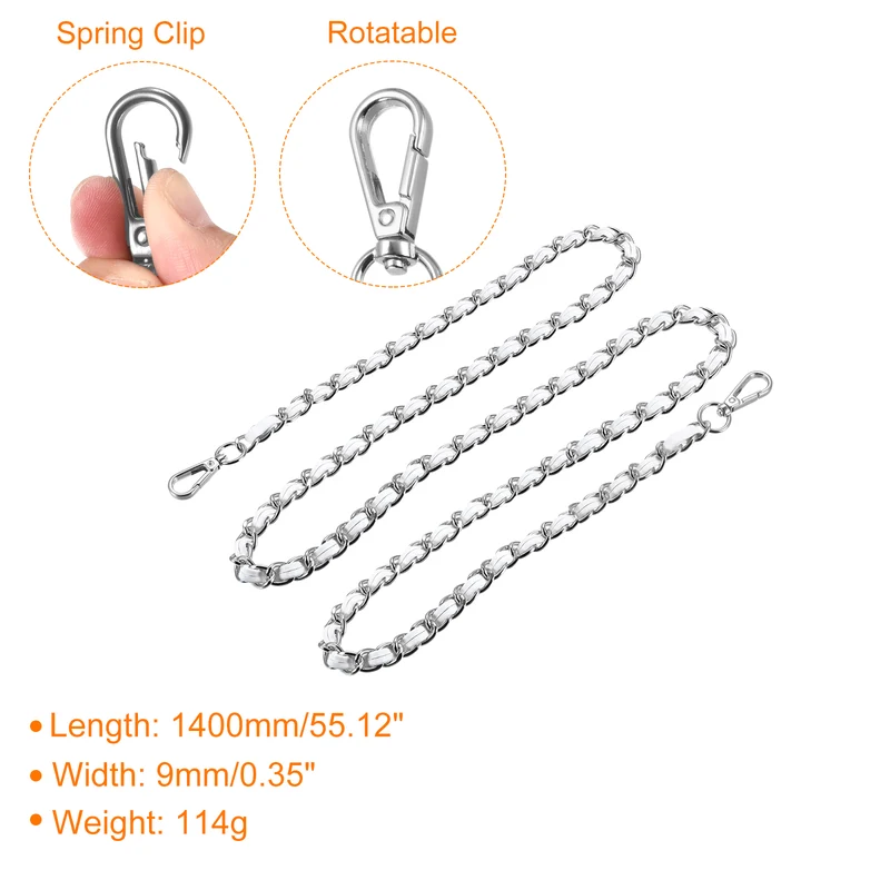 Purse Chain Strap, 55" Purse Strap Shoulder Bag Replacement Strap, White+Silver