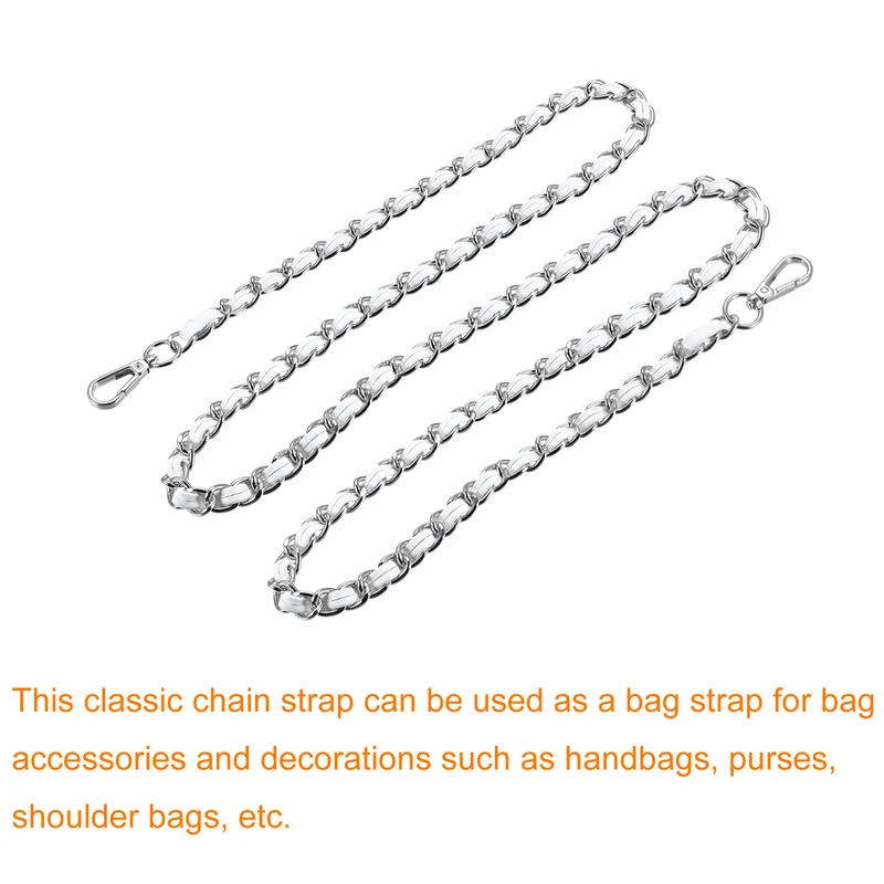 Purse Chain Strap, 55" Purse Strap Shoulder Bag Replacement Strap, White+Silver