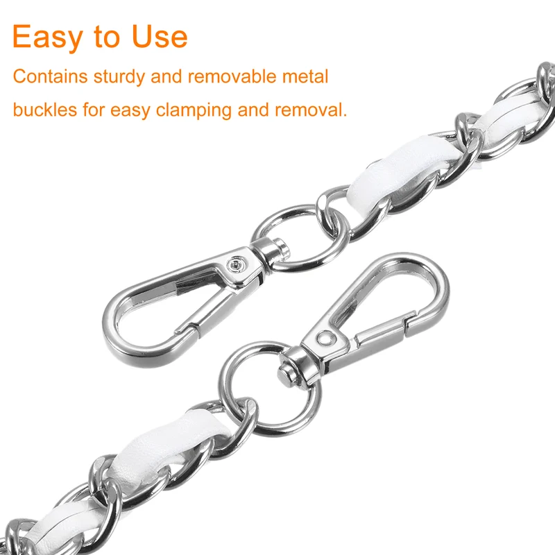 Purse Chain Strap, 55" Purse Strap Shoulder Bag Replacement Strap, White+Silver