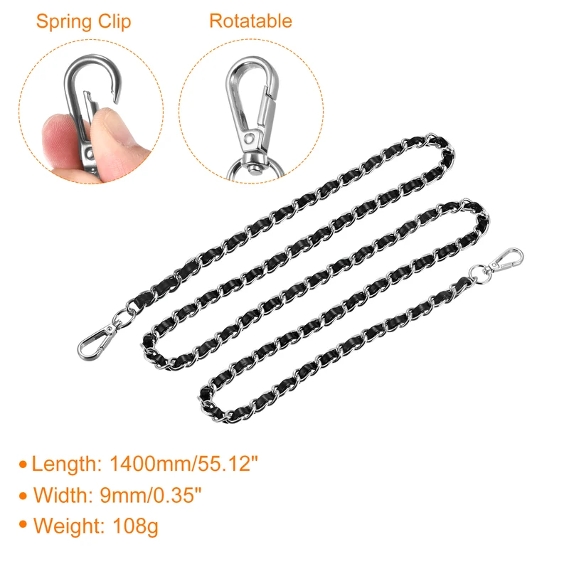 Purse Chain Strap 55" Purse Strap Shoulder Bag Replacement Strap Black Silver