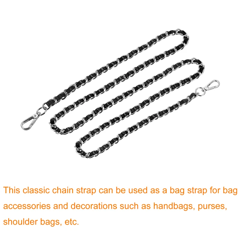 Purse Chain Strap 55" Purse Strap Shoulder Bag Replacement Strap Black Silver