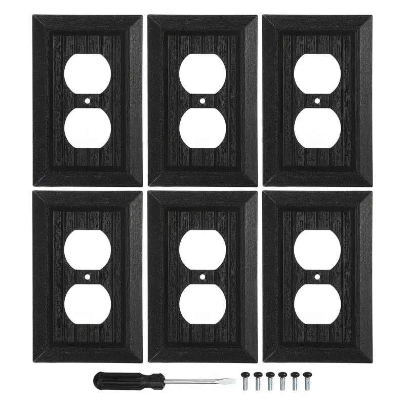 6PCS Duplex Outlet Wall Plates 1-Gang Switch, Black, 4.8x3.1"