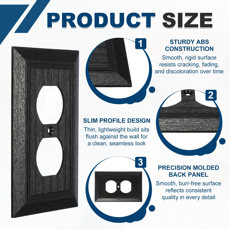 6PCS Duplex Outlet Wall Plates 1-Gang Switch, Black, 4.8x3.1"
