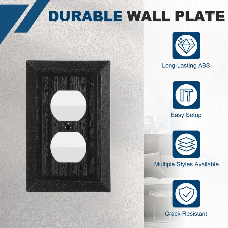 6PCS Duplex Outlet Wall Plates 1-Gang Switch, Black, 4.8x3.1"