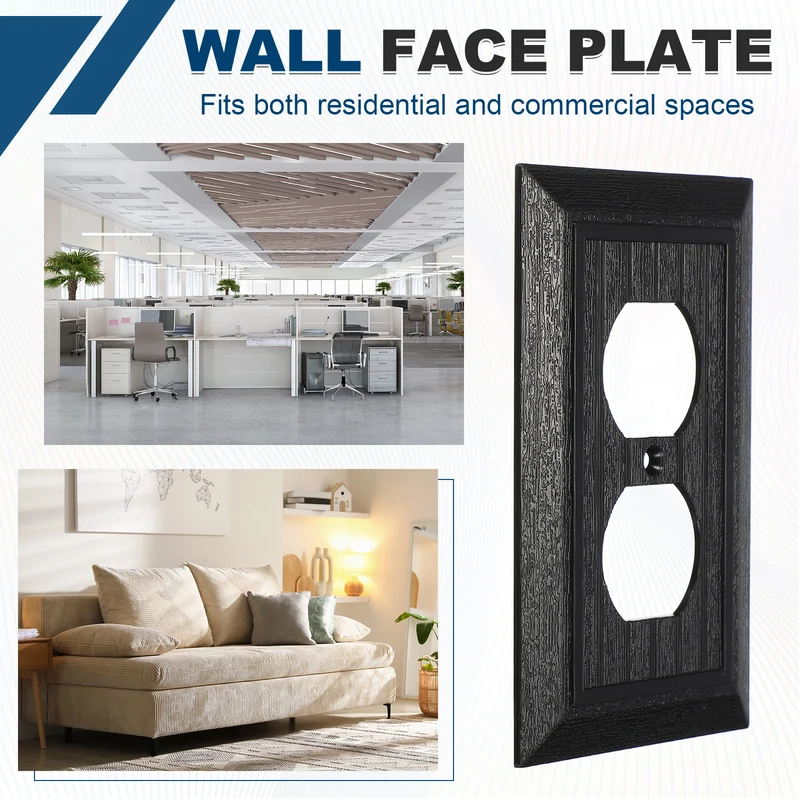 6PCS Duplex Outlet Wall Plates 1-Gang Switch, Black, 4.8x3.1"