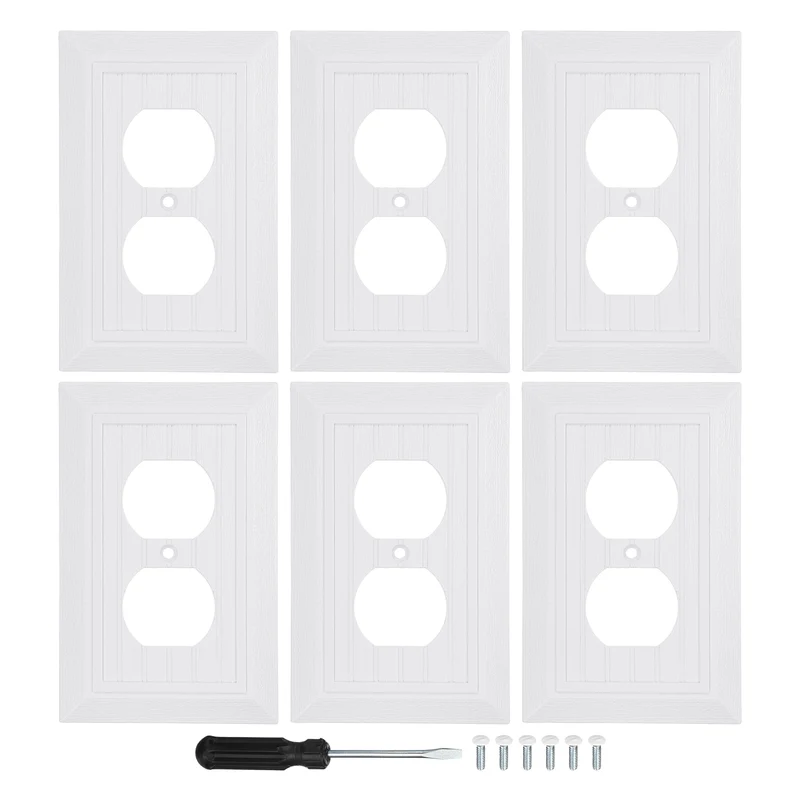 6PCS Duplex Outlet Wall Plates 1-Gang Switch, White, 4.8x3.1"
