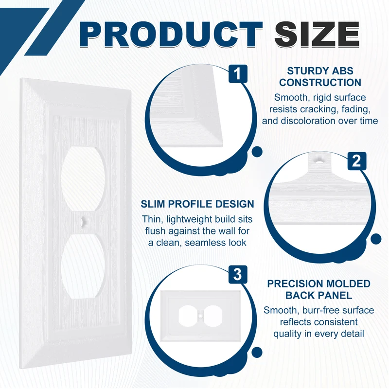 6PCS Duplex Outlet Wall Plates 1-Gang Switch, White, 4.8x3.1"