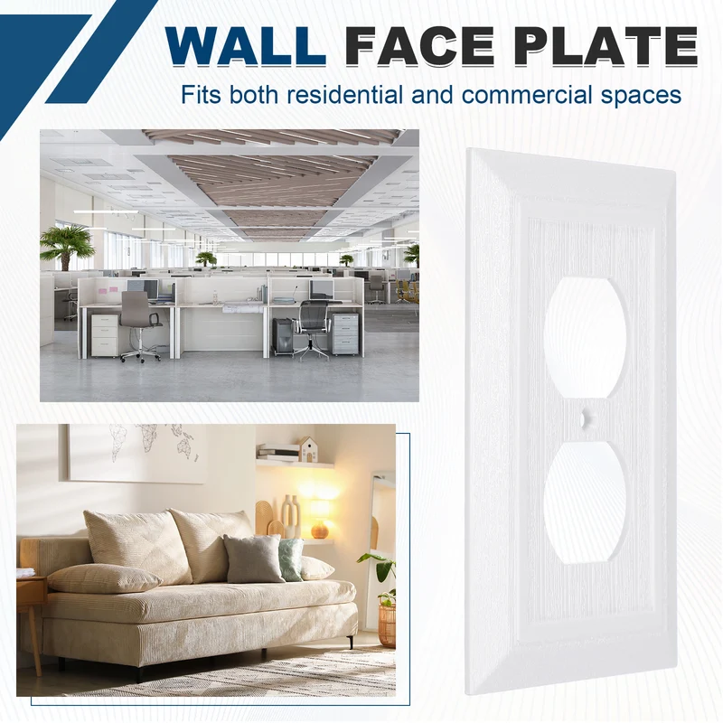 2PCS Duplex Outlet Wall Plates 1-Gang Switch, White, 4.8x3.1"