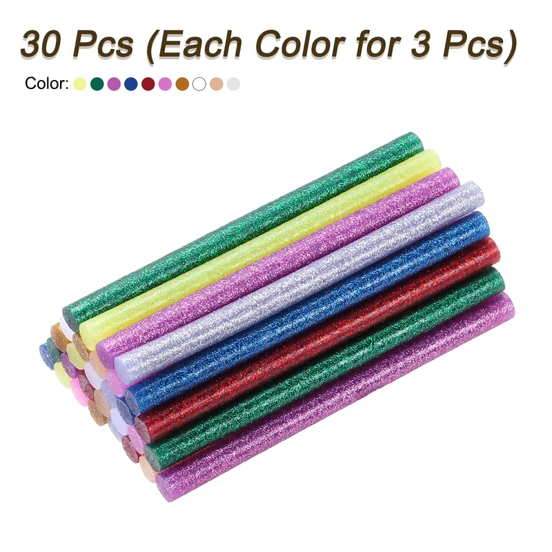 30pcs Mini Hot Glue Gun Sticks 4"x0.28" for Glue Gun, Glitter 10 Colors