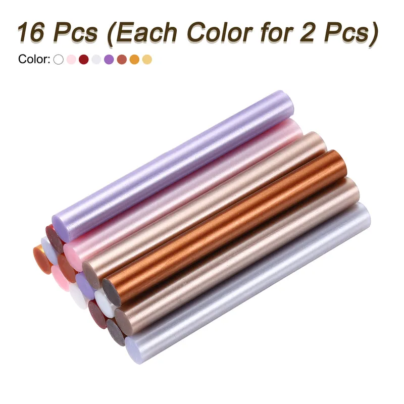 16pcs Mini Hot Glue Gun Sticks 4"x0.43" for Glue Gun, Metallic 8 Colors