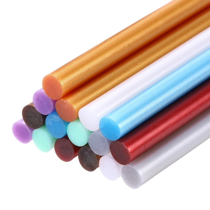 16pcs Mini Hot Glue Gun Sticks 4"x0.28" for Glue Gun, Metallic 8 Colors