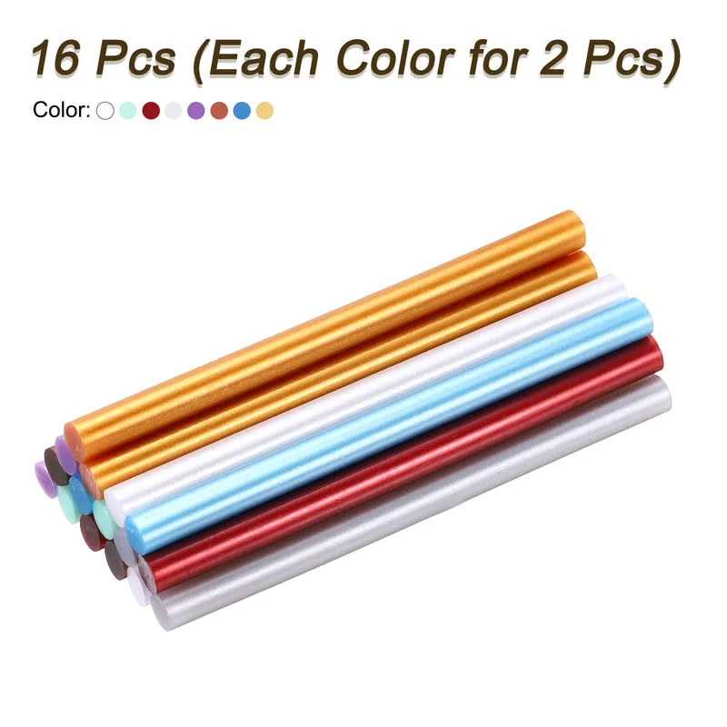 16pcs Mini Hot Glue Gun Sticks 4"x0.28" for Glue Gun, Metallic 8 Colors