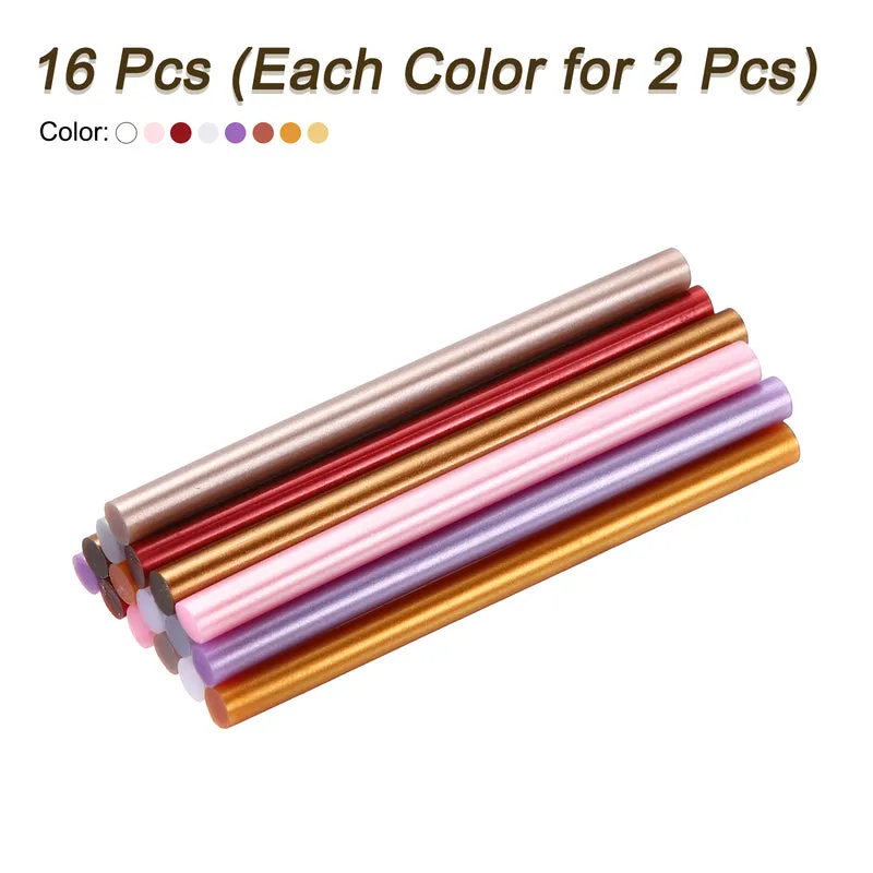 16pcs Mini Hot Glue Gun Sticks 0.28"x4" for Glue Gun, Metallic 8 Colors