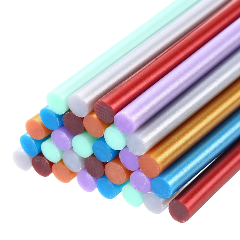 30pcs Mini Hot Glue Gun Sticks 8"x0.28" for Glue Gun, Metallic 6 Colors