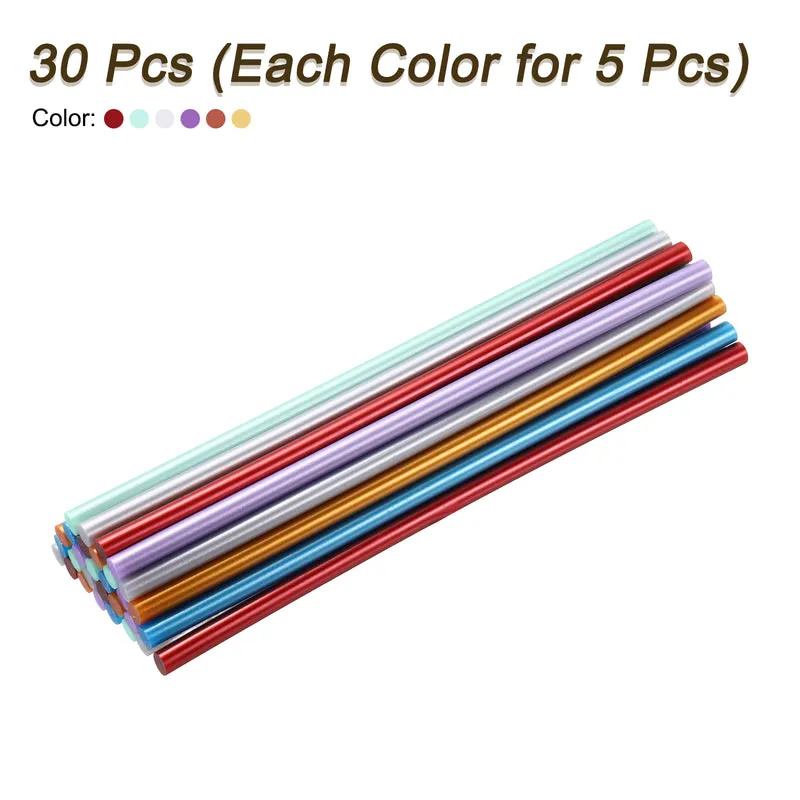 30pcs Mini Hot Glue Gun Sticks 8"x0.28" for Glue Gun, Metallic 6 Colors