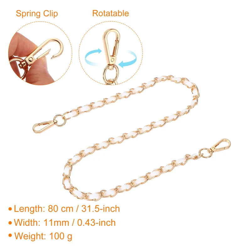 32" Purse Strap with Buckle for Shoulder and Cross Body(White+Gold)
