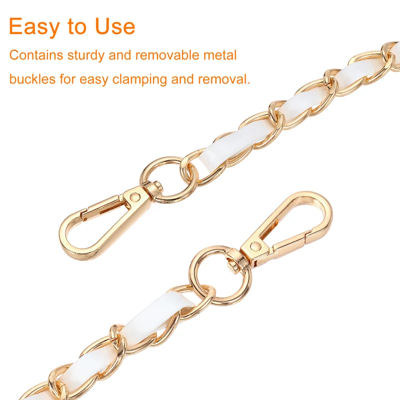 32" Purse Strap with Buckle for Shoulder and Cross Body(White+Gold)