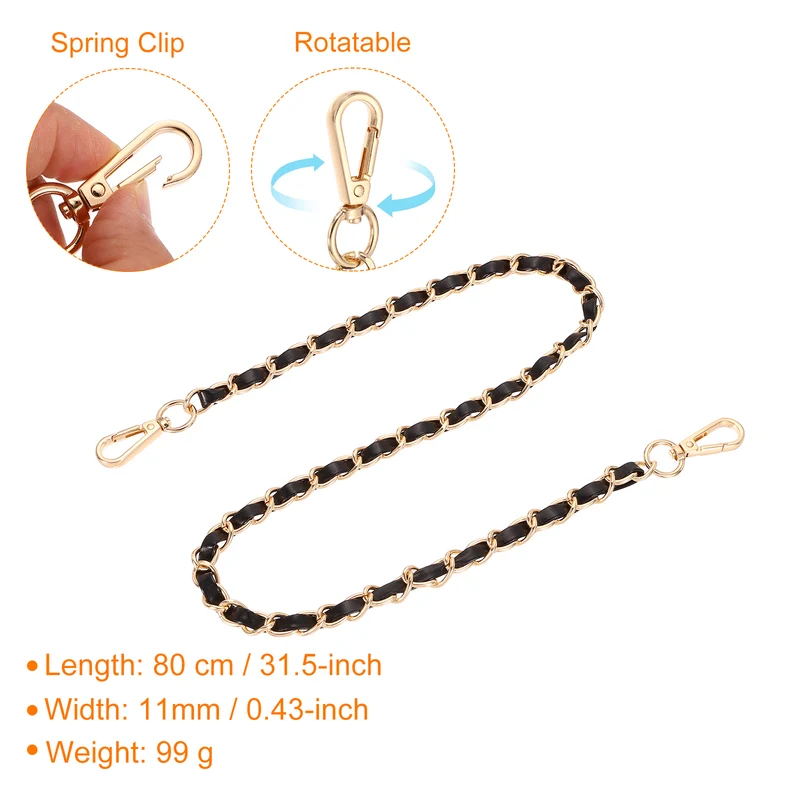 32" Purse Strap with Buckle for Shoulder and Cross Body(Black+Gold)