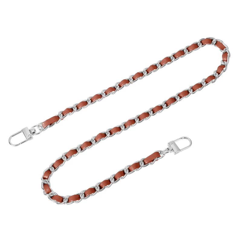 24" Purse Chain Strap with Buckles for Shoulder (Brown + Silver)