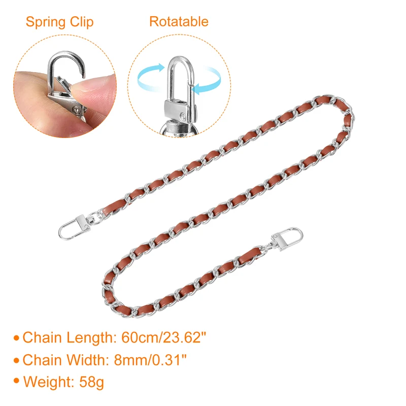 24" Purse Chain Strap with Buckles for Shoulder (Brown + Silver)