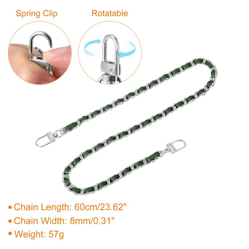 24" Purse Chain Strap with Buckles for Shoulder (Green + Silver)