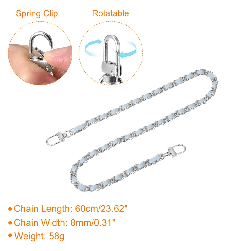 24" Purse Chain Strap with Buckles for Shoulder (Sky Blue + Silver)