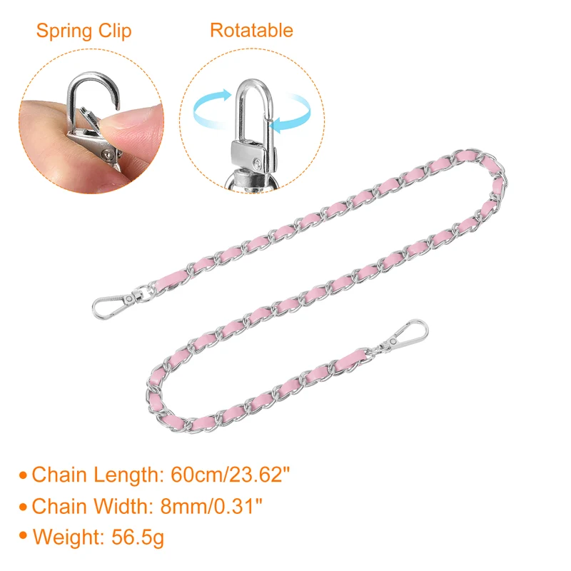 24" Purse Chain Strap with Buckles for Shoulder (Pink + Silver)