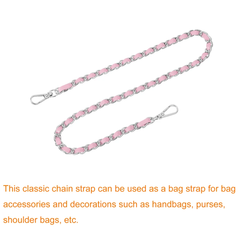24" Purse Chain Strap with Buckles for Shoulder (Pink + Silver)