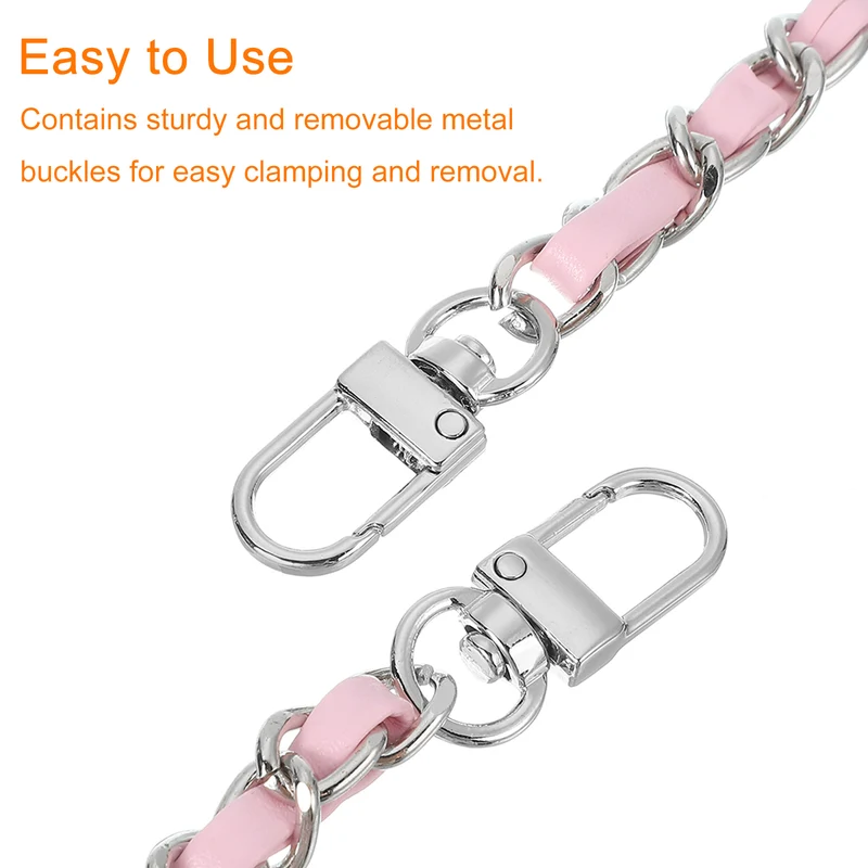 24" Purse Chain Strap with Buckles for Shoulder (Pink + Silver)