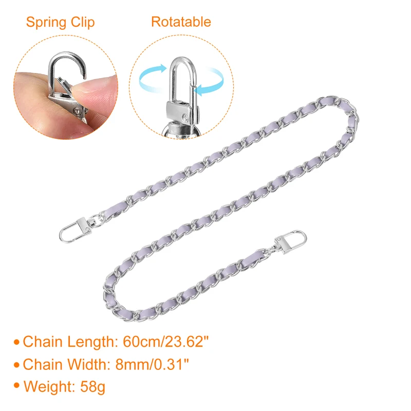 24" Purse Chain Strap with Buckles for Shoulder (Purple + Silver)