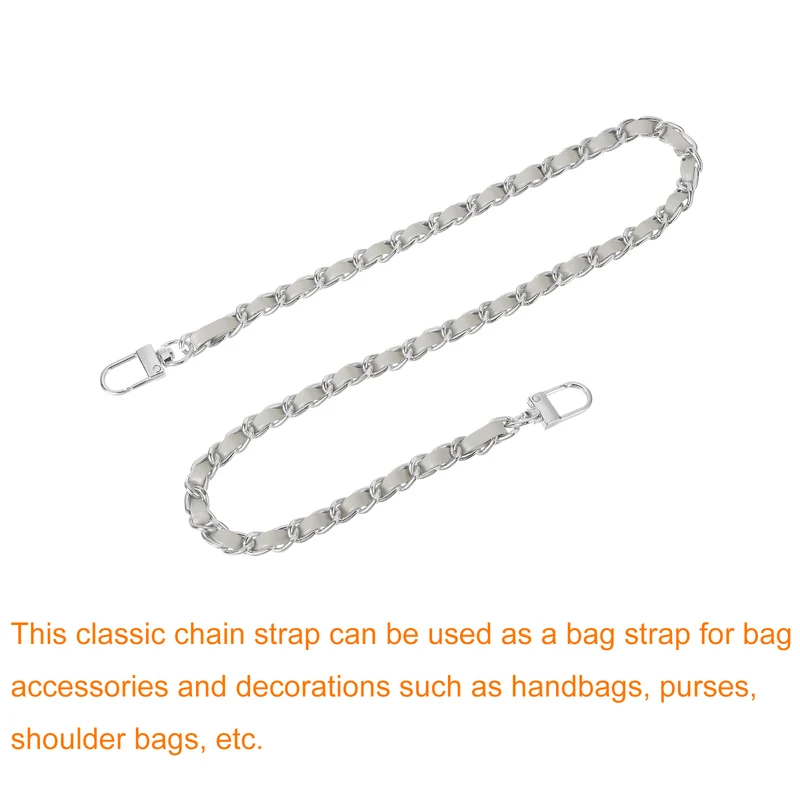 24" Purse Chain Strap with Buckles for Shoulder (Gray + Silver)