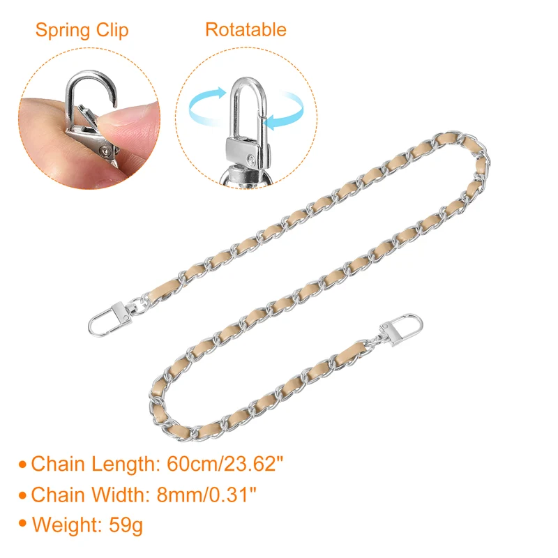 24" Purse Chain Strap with Buckles for Shoulder (Khaki + Silver)