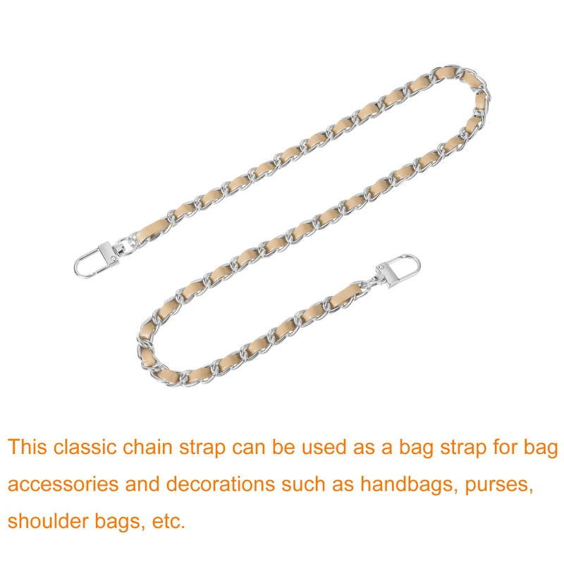 24" Purse Chain Strap with Buckles for Shoulder (Khaki + Silver)