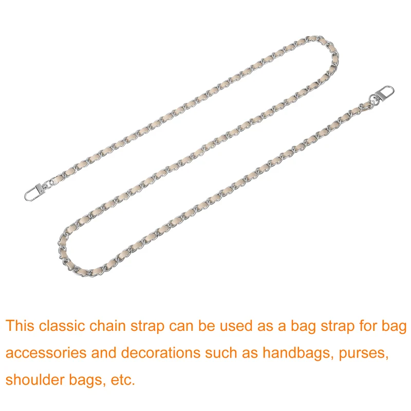 47" Purse Chain Strap with Buckles for Shoulder and Cross Body (Beige + Silver)