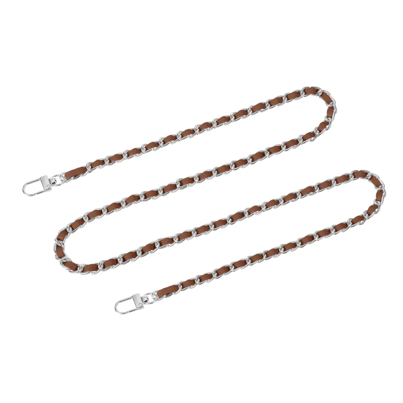 47" Purse Chain Strap with Buckles for Shoulder, Cross Body (Dark Brown, Silver)