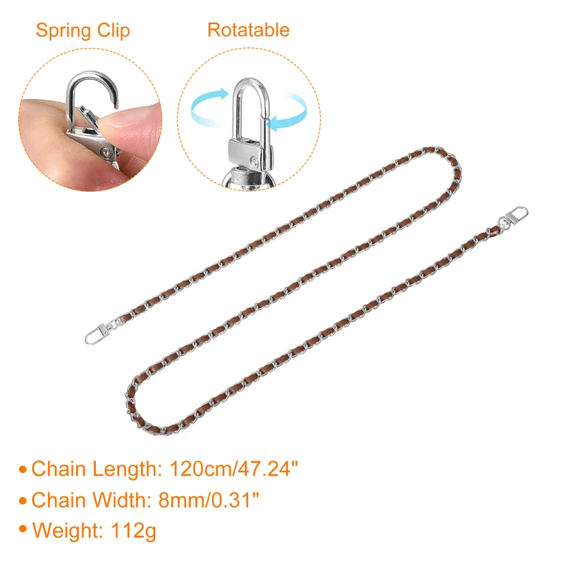 47" Purse Chain Strap with Buckles for Shoulder, Cross Body (Dark Brown, Silver)