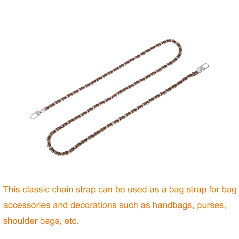 47" Purse Chain Strap with Buckles for Shoulder, Cross Body (Dark Brown, Silver)