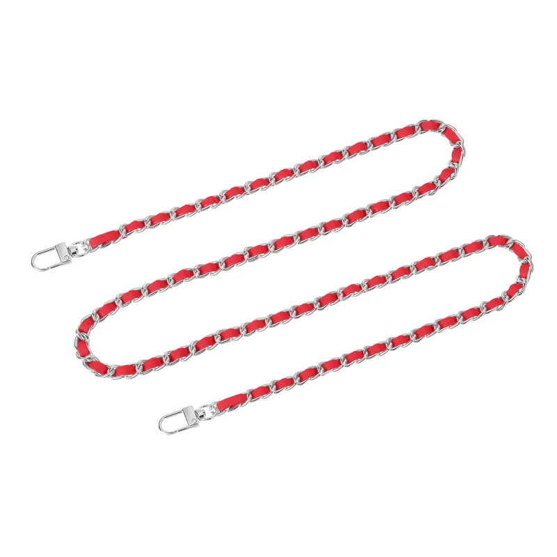 47" Purse Chain Strap with Buckles for Shoulder Cross Body Red Silver