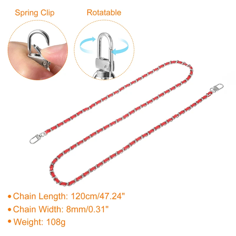 47" Purse Chain Strap with Buckles for Shoulder Cross Body Red Silver