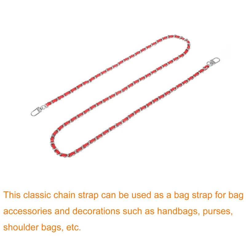 47" Purse Chain Strap with Buckles for Shoulder Cross Body Red Silver